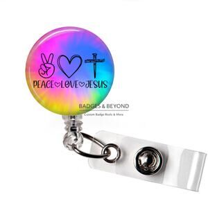 1️⃣ ✝️💖 Peace Love Jesus Badge Reel | Christian Faith Retractable ID Holder